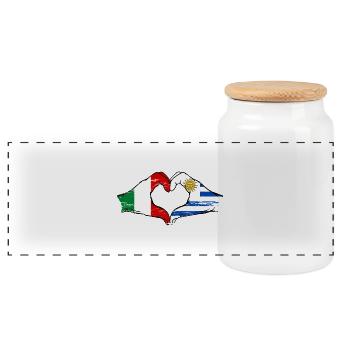 Italien Uruguay Flagge Hände Herzform used - Panorama Keksdose mit Holzdeckel - Weiß - Vorne