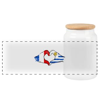 France Uruguay Flag Hands Heart Shape Used - Panoramic Cookie Jar with Wooden Lid - white - Front