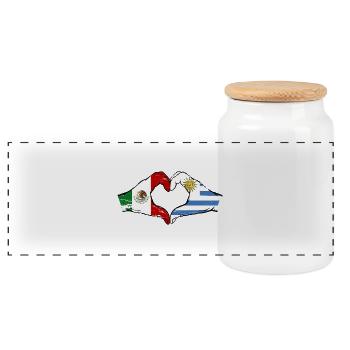 Mexico Uruguay flag hands heart shape used - Panoramic Cookie Jar with Wooden Lid - white - Front