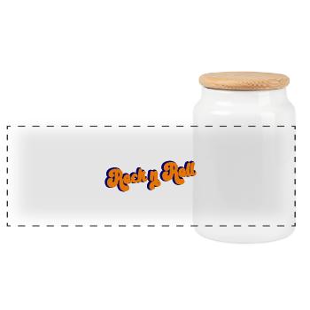 Rock and Roll Design Retro - Panoramic Cookie Jar with Wooden Lid - white - Front