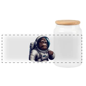 Astronaute gorille dans l’espace - Boîte à biscuits avec couvercle en bois - blanc - Devant