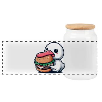 Canard Cygne Burger Chibi Fantaisiste Restauration rapide - Boîte à biscuits avec couvercle en bois - blanc - Devant