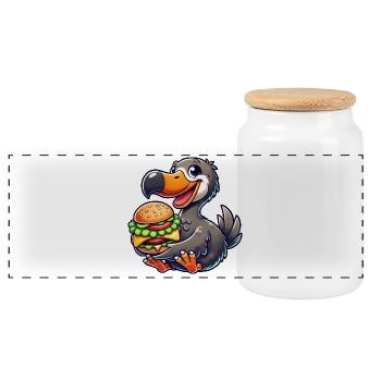 Fantaisiste Dodo Burger Cheeseburger de restauration rapide - Boîte à biscuits avec couvercle en bois - blanc - Devant