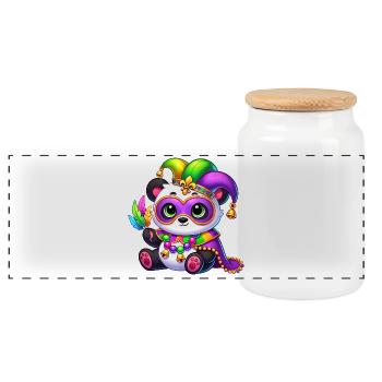 Cute panda with mask at carnival - Panoramic Cookie Jar with Wooden Lid - white - Front