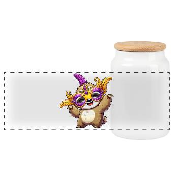 Mardi Gras Sloth Mask Carnival Carnival - Panoramic Cookie Jar with Wooden Lid - white - Front