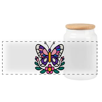 Schmetterling mit Blumen - Panorama Keksdose mit Holzdeckel - Weiß - Vorne