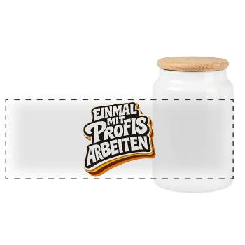 Einmal mit Profis arbeiten - Lustiges Profi Spruch - Panorama Keksdose mit Holzdeckel - Weiß - Vorne