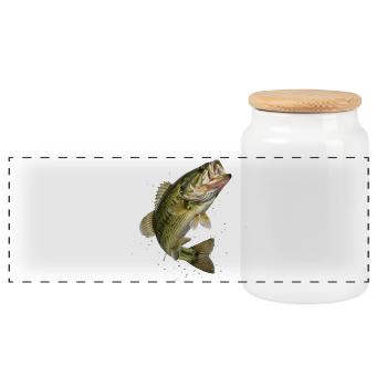 Bass in dynamic jump - Panoramic Cookie Jar with Wooden Lid - white - Front