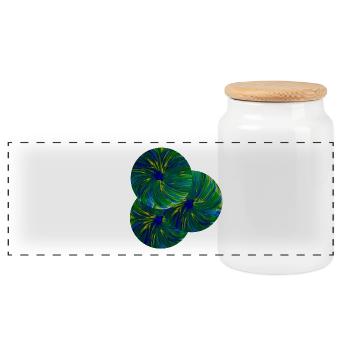 Design bleu-vert sur les t-shirts et les robes ! - Boîte à biscuits avec couvercle en bois - blanc - Devant