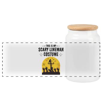 Costume de monteur de ligne effrayant Halloween Power Line Design - Boîte à biscuits avec couvercle en bois - blanc - Devant
