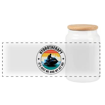 Jet Ski Hydrotherapy Ocean Adventure Watersports - Panoramic Cookie Jar with Wooden Lid - white - Front