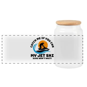 Jet Ski Adventure Retro Sunset Watersports Speed - Panoramic Cookie Jar with Wooden Lid - white - Front