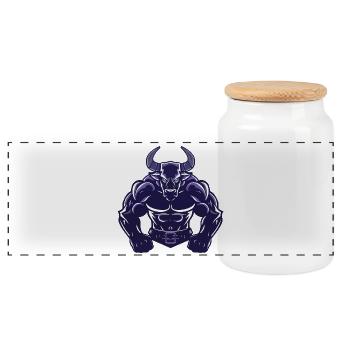 Bull Muscles Bodybuilding Taurus - Panoramic Cookie Jar with Wooden Lid - white - Front