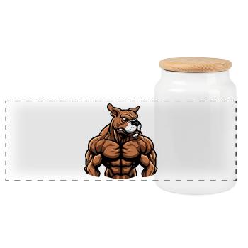 Staffordshire Bull Terrier Dog Muscles - Panoramic Cookie Jar with Wooden Lid - white - Front