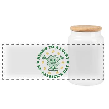 Auf einen glücklichen St. Patrick's Day - Panorama Keksdose mit Holzdeckel - Weiß - Vorne