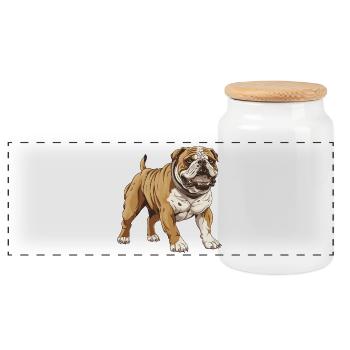 Bulldog Hund - Panorama Keksdose mit Holzdeckel - Weiß - Vorne