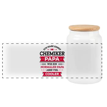 CHEMIKER PAPA: COOL, EINZIGARTIG, STARK - Panorama Keksdose mit Holzdeckel - Weiß - Vorne