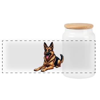 Deutscher Schäferhund German Shepherd dog Owczarek - Panoramic Cookie Jar with Wooden Lid - white - Front