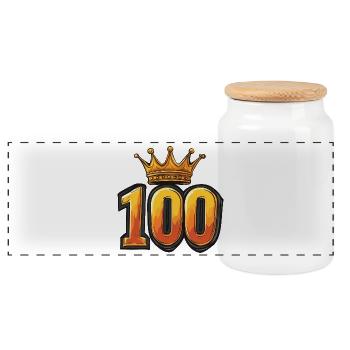 100 Zahl Krone - Panorama Keksdose mit Holzdeckel - Weiß - Vorne