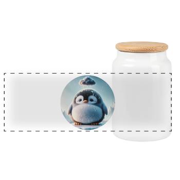 Little Sad Penguin in the Rain - Panoramic Cookie Jar with Wooden Lid - white - Front