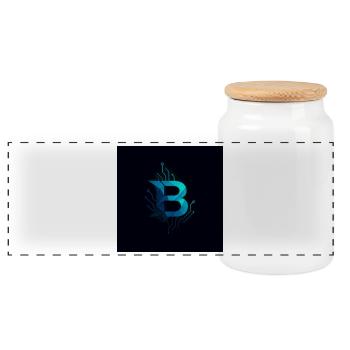Bitcoin blue futuristic - Panoramic Cookie Jar with Wooden Lid - white - Front