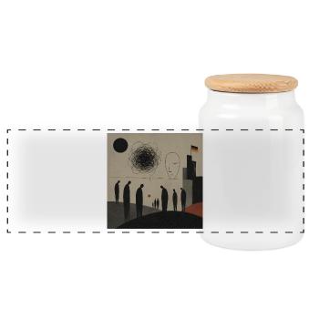 Abstract silhouettes over city horizon - Panoramic Cookie Jar with Wooden Lid - white - Front