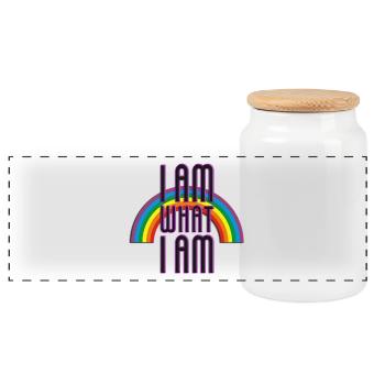 I AM WHAT I AM - RAINBOW - Panoramic Cookie Jar with Wooden Lid - white - Front