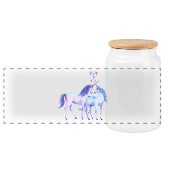 Unicorn couples in love - Panoramic Cookie Jar with Wooden Lid - white - Front