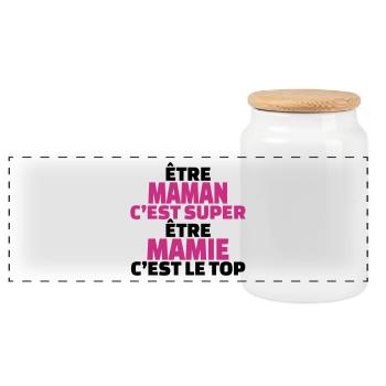 être maman c'est super être mamie c'est le top - Boîte à biscuits avec couvercle en bois - blanc - Devant