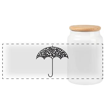 Umbrella illustration - Panoramic Cookie Jar with Wooden Lid - white - Front