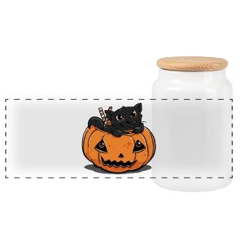 Halloween Costume drôle chat cadeau citrouille douce - Boîte à biscuits avec couvercle en bois - blanc - Devant
