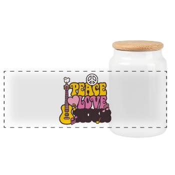 Peace & Love & Music - Panoramic Cookie Jar with Wooden Lid - white - Front