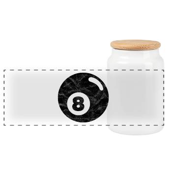 Billiards billiard ball black eight eight - Panoramic Cookie Jar with Wooden Lid - white - Front