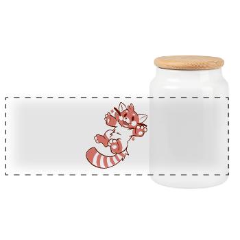 Cute little Red Panda character - Panoramic Cookie Jar with Wooden Lid - white - Front