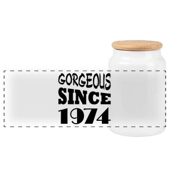 Gorgeous since 1974 - Panorama Keksdose mit Holzdeckel - Weiß - Vorne