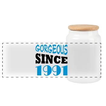 Gorgeous since 1991 - Panorama Keksdose mit Holzdeckel - Weiß - Vorne