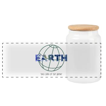lignes Planète terre lettrage idée cadeau environnemental - Boîte à biscuits avec couvercle en bois - blanc - Devant