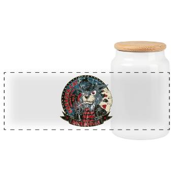SINGENDER KATER- Lustige Rockabilly Katze Geschenk - Panorama Keksdose mit Holzdeckel - Weiß - Vorne