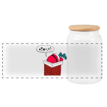 Santa Claus in the chimney funny Christmas - Panoramic Cookie Jar with Wooden Lid - white - Front