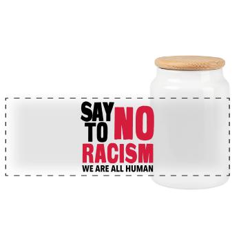 Say No To Racism - We are all Human - Panorama Keksdose mit Holzdeckel - Weiß - Vorne