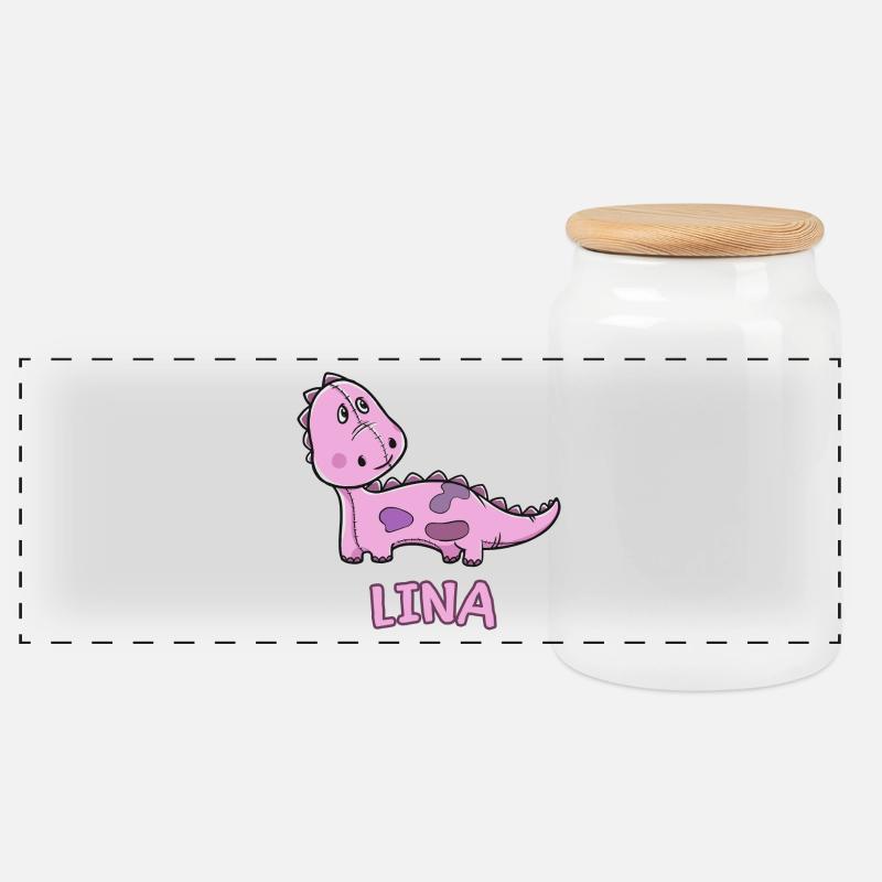 Dinosaurier lustig Kind Lina Geschenk Geburtstag K - Panorama Keksdose mit Holzdeckel - Weiß