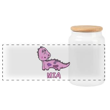Dinosaurier lustig Kind Mia Geschenk Geburtstag Ko - Panorama Keksdose mit Holzdeckel - Weiß - Vorne