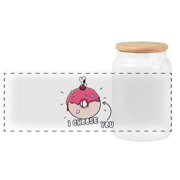 Donut: "I CHOOSE YOU" - Panoramic Cookie Jar with Wooden Lid - white - Front