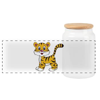 Baby Tiger - Panoramic Cookie Jar with Wooden Lid - white - Front