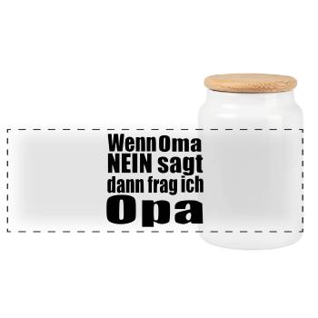 Wenn Oma NEIN sagt dann frag ich Opa Baby Enkel - Panorama Keksdose mit Holzdeckel - Weiß - Vorne