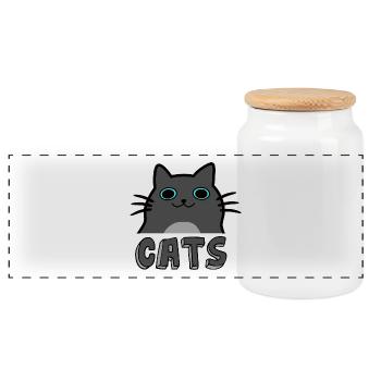 Chats de dessin animé - Boîte à biscuits avec couvercle en bois - blanc - Devant