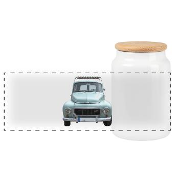 Buckelvolvo Oldtimer - Panorama Keksdose mit Holzdeckel - Weiß - Vorne