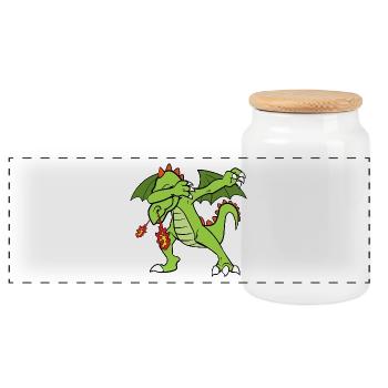 Dabbing Dab Dragon - Panoramic Cookie Jar with Wooden Lid - white - Front