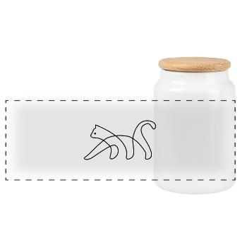 Cat One Line Black - Cat Oneline Black - Panoramic Cookie Jar with Wooden Lid - white - Front