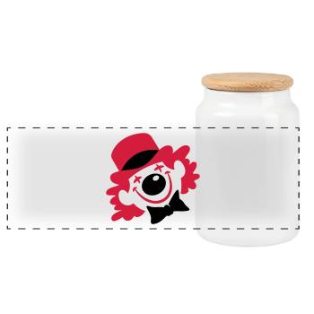 A Clown Face - Panoramic Cookie Jar with Wooden Lid - white - Front